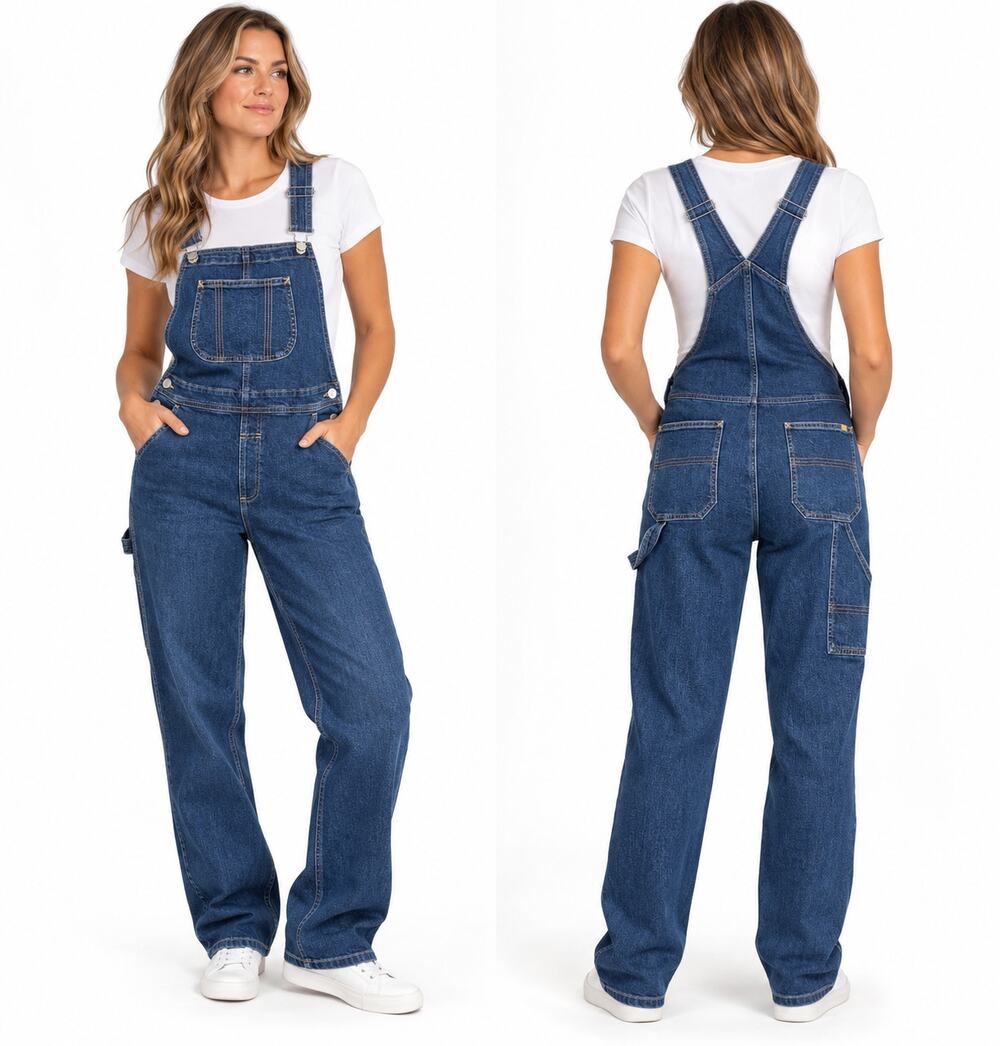 L.L.Bean 207 Denim Overalls Womens Large M/T Dark Wash Carpenter 517884